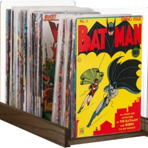 Comic Book Storage Holder – Display Case for Collectors – Wood & Acrylic Comics Box, Bin & Organizer – Magazines & Books Boxes for Organization – Stores Up To 150 Issues – 14.5×8 Inches (Dark Walnut)