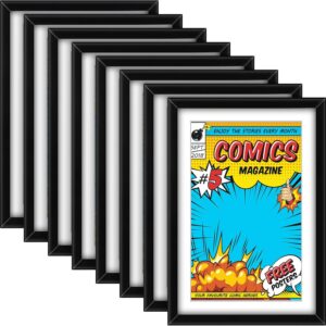 Geetery 8 Pack Comic Book Frame, UV Protection, Comic Picture Magazine Frames Fits Current Comics up to 6 3/4″ x 10 1/4″, Wall or Tabletop Display with Spring Clips Installed Hangers(Black (White Mat))
