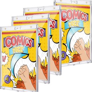 4 Pack Magnetic Comic Book Display Cases 7.52″ x 12.24″ Outer Clear Comic Book Holders 7.13″ x 10.91″ Inside Wall Mountable UV Protection Comic Book Slab Protectors Fits Most Comics