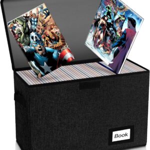 Comic Book Storage, Comic Book Box, 15.8″ X 7.8″ X 11.8″, Collapsible Comic Short Box, Holds 160-180 Comic Book, Heavy Duty Comic Collection Gift Bin Container Holder Shelf (Black)