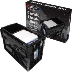 BCW Comic Bin, Black – Holds 150 Comics, Acid Free Storage and Organizer, Heavy Duty Plastic, Stackable, Includes Partition