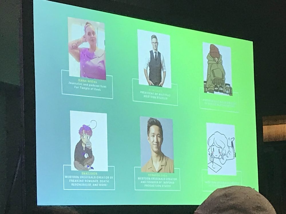 slide showing all of the panelists from the WEBTOON panel