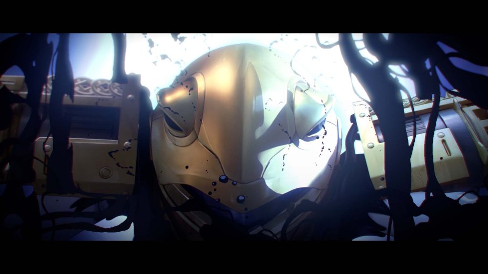 A supervillain wearing a large metal frog mask. They are surrounded by black goo.