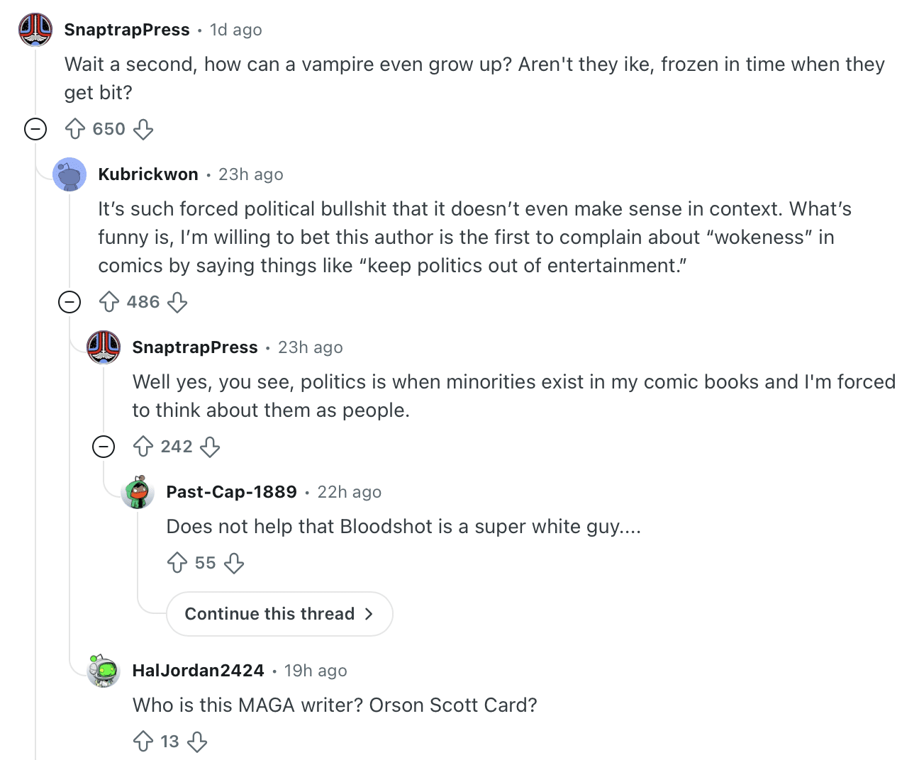 Reddit post about Bloodshot controversy