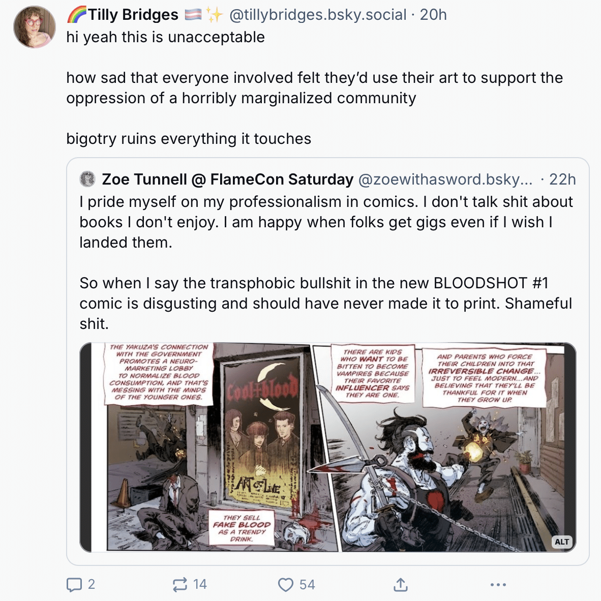 Tilly Bridges comments on Bloodshot on Bluesky