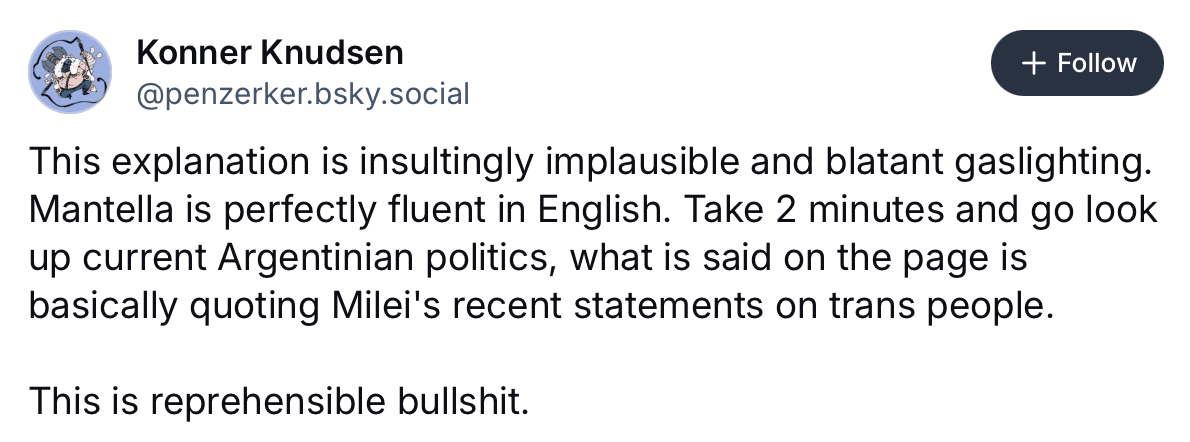 Konnor Knudsen comments on the Alien Books apology on Bluesky