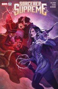 Scarlet Witch and Agatha Harkness battle in the cover to Marvel's Sorcerer Supreme 2. Art by Lesley “Leirix” LI